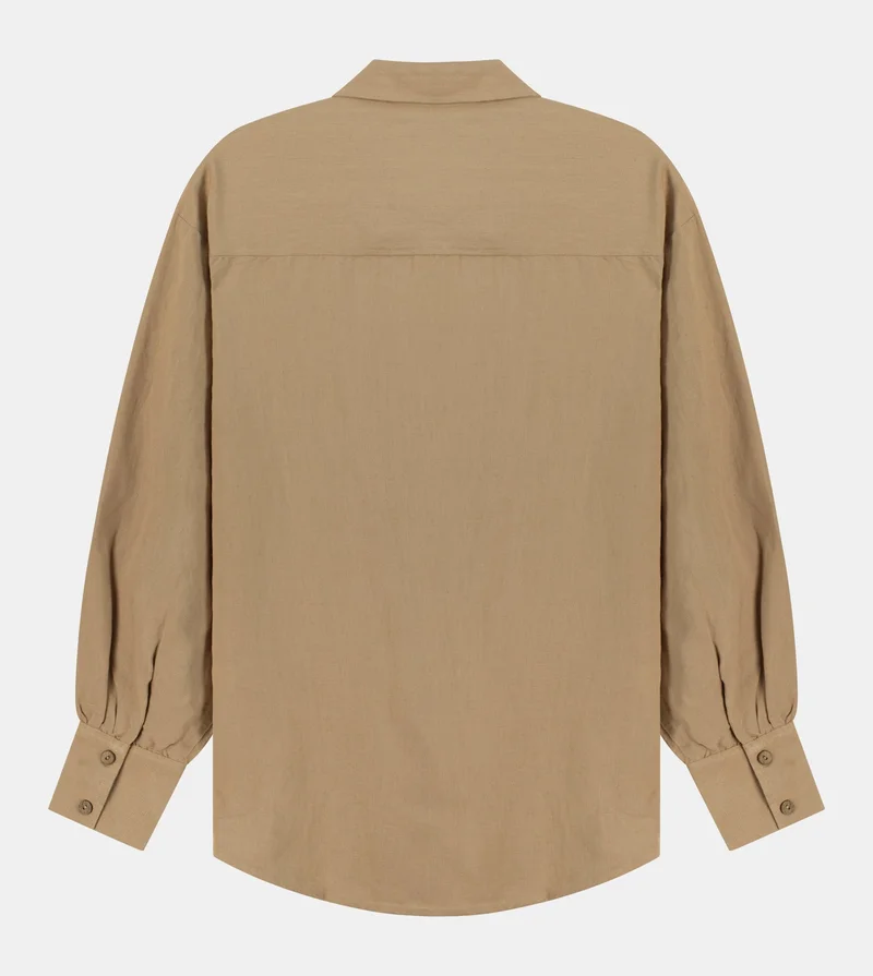 إف5 Women's Linen Buttoned Down Shirt - Light Brown